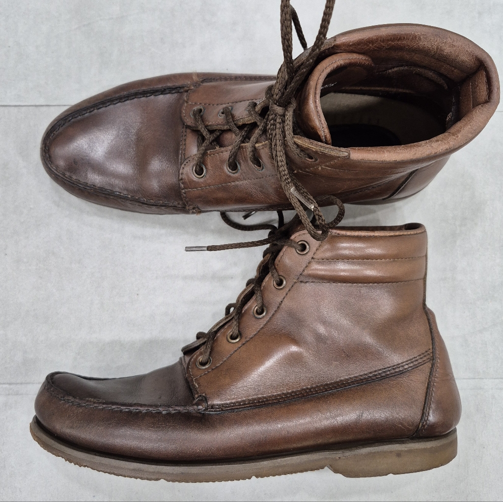 Ll Bean Boots Men's 9.5n Brown Leather Soft Toe Padded Ankle Lace Up